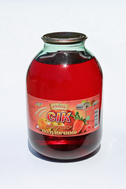 Сік ЗОЛОТИЙ АМБАР яблучно-полуничний, відновлений, пастеризований, 3 л